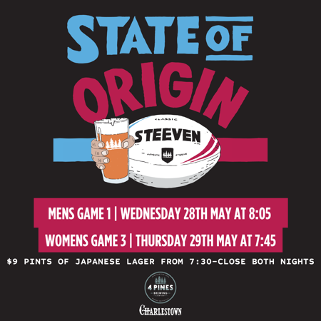 State of Origin Game 1 at 4 Pines Charlestown! 🏉