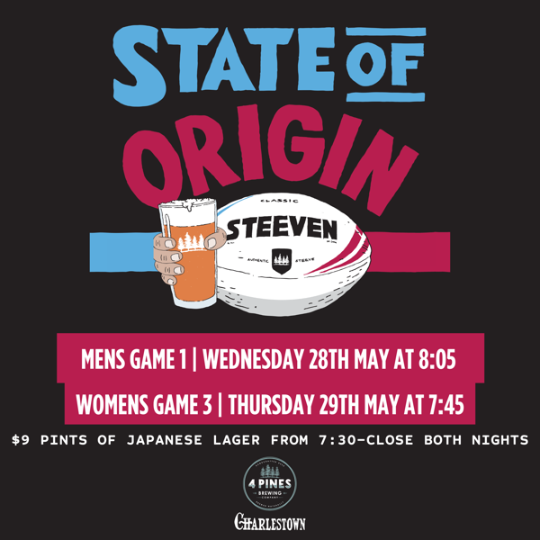 State of Origin Game 1 at 4 Pines Charlestown! 🏉