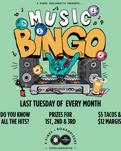 Music Bingo at 4 Pines Coolangatta! 🎶